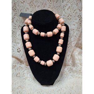 NWT J. Crew Peach Lucite Barrel Necklace With Gold-Tone & Rhinestone Accents-Vin